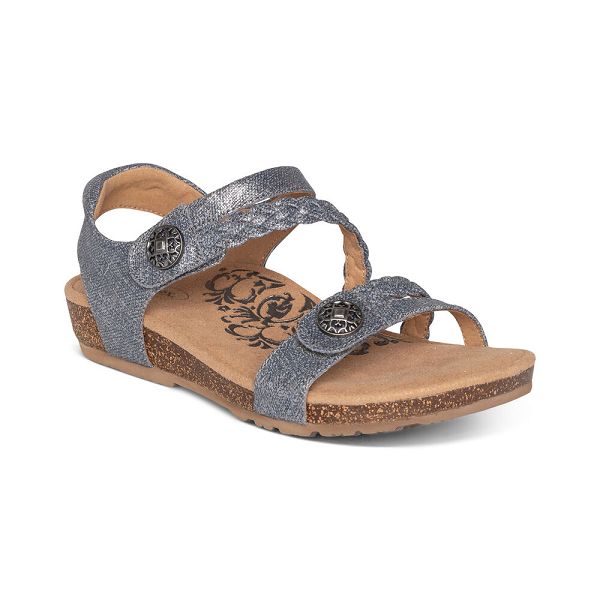 Aetrex Women's Jillian Braided Quarter Strap Sandals - Silver | USA 8SWD2HP